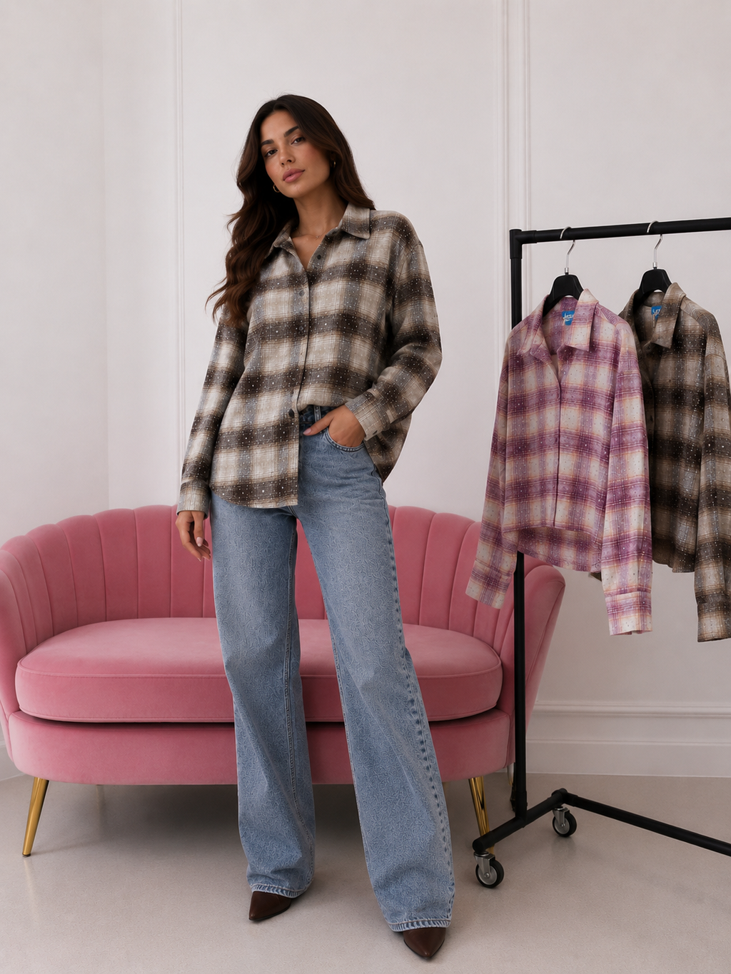 Camicia scozzese con brillantini grandi